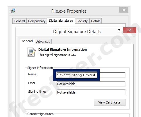 Screenshot of the Seventh String Limited certificate